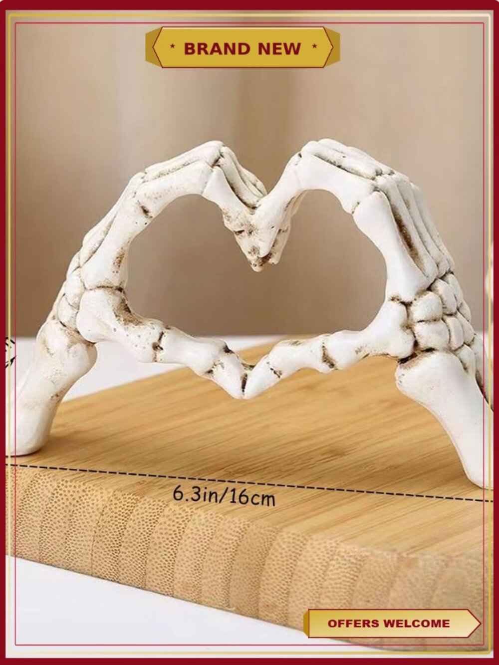 Gothic Skeleton Heart Hands Sculpture Resin Halloween Decor Shelf Ornament
